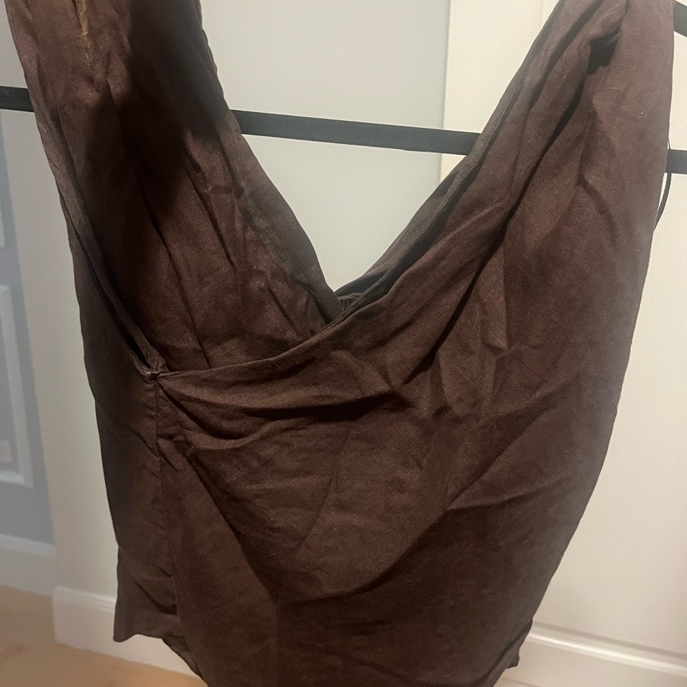 Brown linen chic drape sleeveless tank